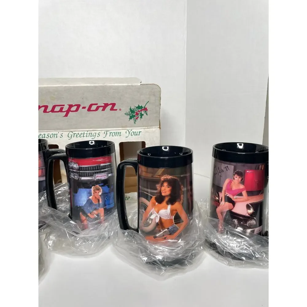 Vintage Snap-on Toolmates 1987 Travel Coffee Mugs Set of 6 New in Bag with Box